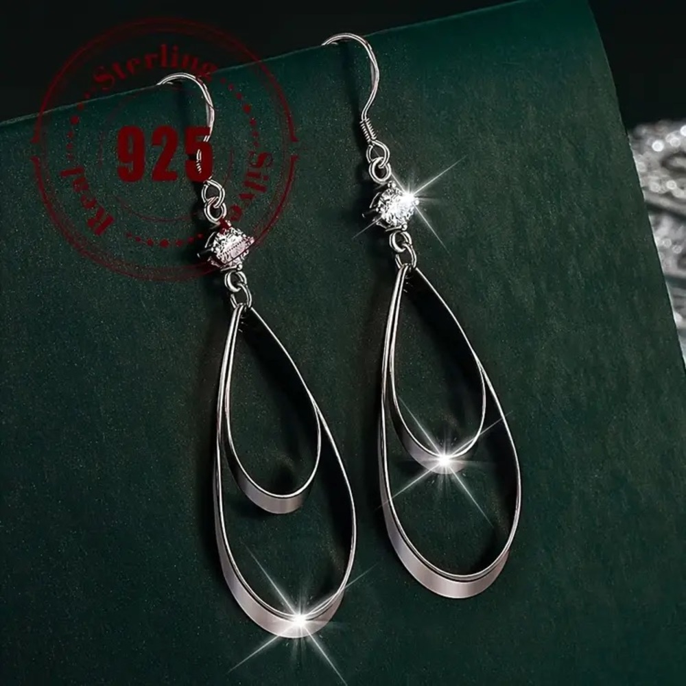 .925 Sterling Silver Teardrop Dangle Earrings - New